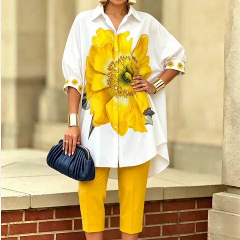 Women's Floral Print 2-Piece Set | Chic Oversized Top + Cropped Pants, Resort Ready! πΈβ¨