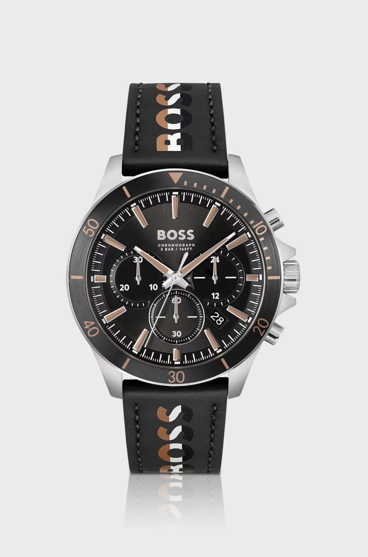 TROPER BRANDED-STRAP CHRONOGRAPH WATCH WITH BLACK DIAL